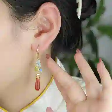 小银匠 新中式耳饰耳坠中国风 宫廷古风复古款 玛瑙 耳环 女款