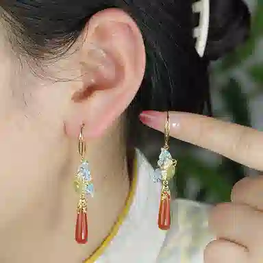 小银匠 新中式耳饰耳坠中国风 宫廷古风复古款 玛瑙 耳环 女款