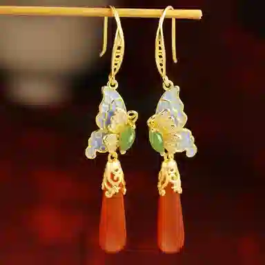 小银匠 新中式耳饰耳坠中国风 宫廷古风复古款 玛瑙 耳环 女款