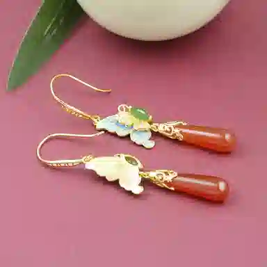 小银匠 新中式耳饰耳坠中国风 宫廷古风复古款 玛瑙 耳环 女款