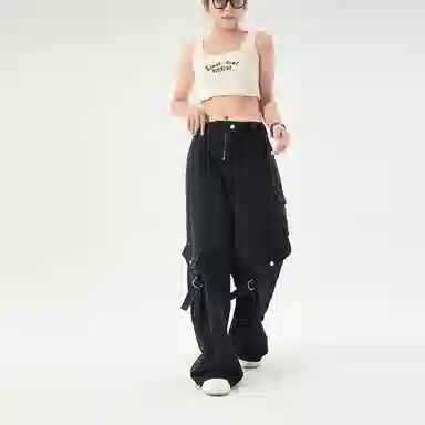 八哥 美式高街基础款水洗做旧废土风修身纯色直筒阔腿微喇百搭弹力黄泥染薄款软牛仔裤 男女同款 黑色