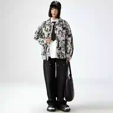 敦煌博物馆 美式高街水墨扎染防风保暖翻领休闲百搭夹克外套 男女同款