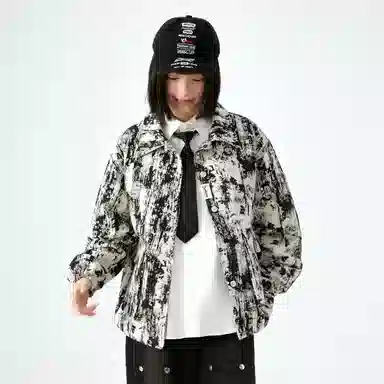 敦煌博物馆 美式高街水墨扎染防风保暖翻领休闲百搭夹克外套 男女同款