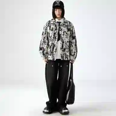 敦煌博物馆 美式高街水墨扎染防风保暖翻领休闲百搭夹克外套 男女同款