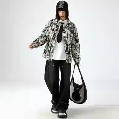 敦煌博物馆 美式高街水墨扎染防风保暖翻领休闲百搭夹克外套 男女同款