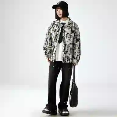 敦煌博物馆 美式高街水墨扎染防风保暖翻领休闲百搭夹克外套 男女同款