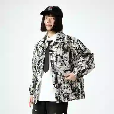 敦煌博物馆 美式高街水墨扎染防风保暖翻领休闲百搭夹克外套 男女同款