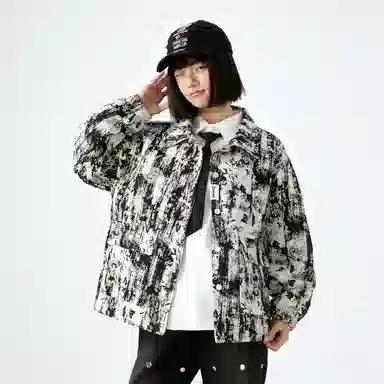 敦煌博物馆 美式高街水墨扎染防风保暖翻领休闲百搭夹克外套 男女同款