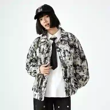 敦煌博物馆 美式高街水墨扎染防风保暖翻领休闲百搭夹克外套 男女同款