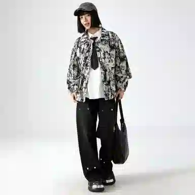 敦煌博物馆 美式高街水墨扎染防风保暖翻领休闲百搭夹克外套 男女同款