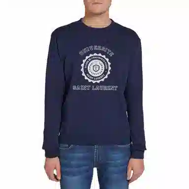 Saint Laurent Logo Crewneck Sweatshirt Navy