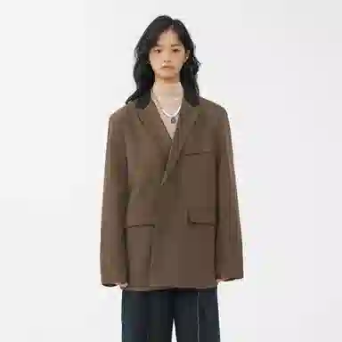 经典美拉德小西服外套简约韩版休闲宽松渐变单排扣垂感垫肩长袖西装 男女同款