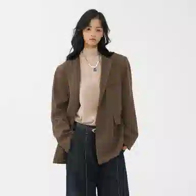 经典美拉德小西服外套简约韩版休闲宽松渐变单排扣垂感垫肩长袖西装 男女同款