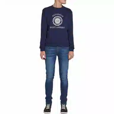 Saint Laurent Logo Crewneck Sweatshirt Navy
