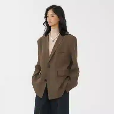 经典美拉德小西服外套简约韩版休闲宽松渐变单排扣垂感垫肩长袖西装 男女同款