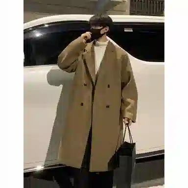 英伦轻熟风经典简约纯色双排扣外套休闲宽松百搭痞帅中长款通勤风衣 男女同款