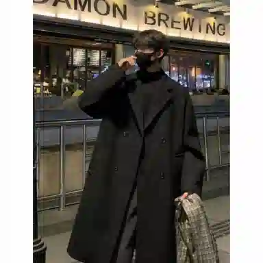 英伦轻熟风经典简约纯色双排扣外套休闲宽松百搭痞帅中长款通勤风衣 男女同款