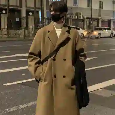 英伦轻熟风经典简约纯色双排扣外套休闲宽松百搭痞帅中长款通勤风衣 男女同款