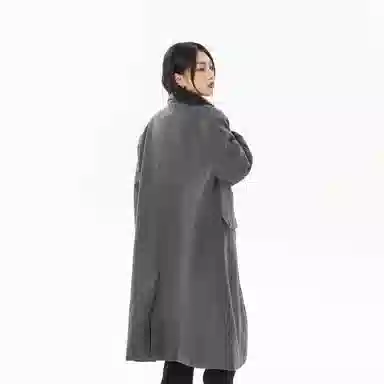 美式复古基础款纯色宽松通勤百搭落肩舒适中长款纯色大口袋双排扣西装领韩版厚款休闲直筒长款大衣 男女同款