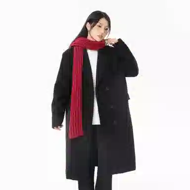 美式复古基础款纯色宽松通勤百搭落肩舒适中长款纯色大口袋双排扣西装领韩版厚款休闲直筒长款大衣 男女同款