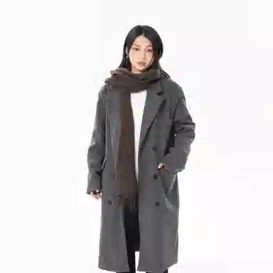 美式复古基础款纯色宽松通勤百搭落肩舒适中长款纯色大口袋双排扣西装领韩版厚款休闲直筒长款大衣 男女同款