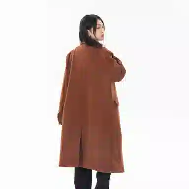 美式复古基础款纯色宽松通勤百搭落肩舒适中长款纯色大口袋双排扣西装领韩版厚款休闲直筒长款大衣 男女同款