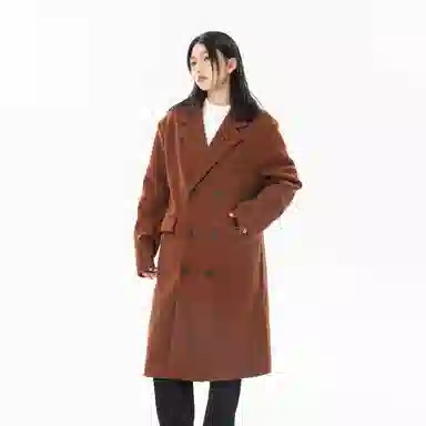 美式复古基础款纯色宽松通勤百搭落肩舒适中长款纯色大口袋双排扣西装领韩版厚款休闲直筒长款大衣 男女同款