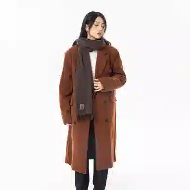 美式复古基础款纯色宽松通勤百搭落肩舒适中长款纯色大口袋双排扣西装领韩版厚款休闲直筒长款大衣 男女同款