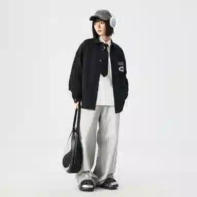 敦煌博物馆 日系复古纯色华夫格舒适百搭休闲翻领长袖衬衫 男女同款