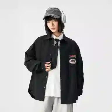 敦煌博物馆 日系复古纯色华夫格舒适百搭休闲翻领长袖衬衫 男女同款