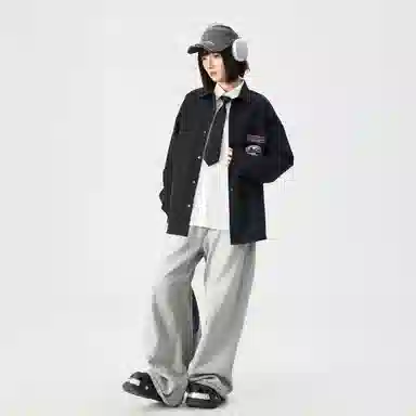 敦煌博物馆 日系复古纯色华夫格舒适百搭休闲翻领长袖衬衫 男女同款