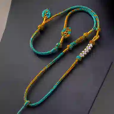 谧月珠宝 新中式国潮轻奢精致甜美大气优雅千里江山八股精编纯手工编织绳百搭毛衣链可穿珠子高级感好运 编绳 项链 男女同款情侣款