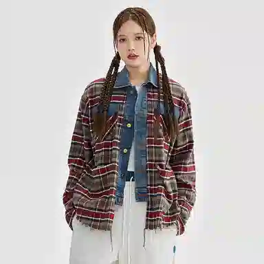 BENMYSHOWER Loose Vintage Plaid Shirt Red