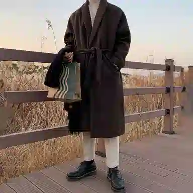 毛呢中长款加厚宽松韩版潮流百搭英伦风纯色过膝大衣 男女同款