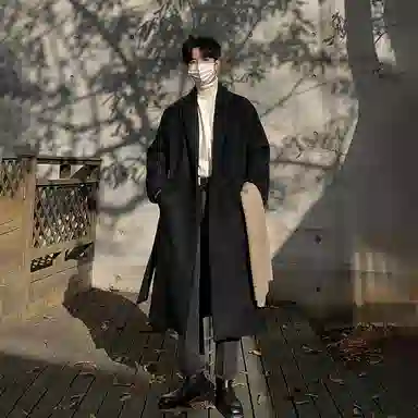 毛呢中长款加厚宽松韩版潮流百搭英伦风纯色过膝大衣 男女同款