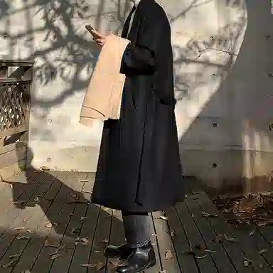 毛呢中长款加厚宽松韩版潮流百搭英伦风纯色过膝大衣 男女同款