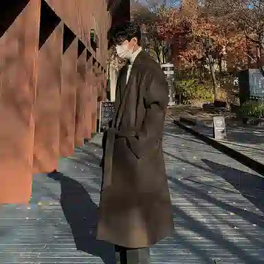 毛呢中长款加厚宽松韩版潮流百搭英伦风纯色过膝大衣 男女同款