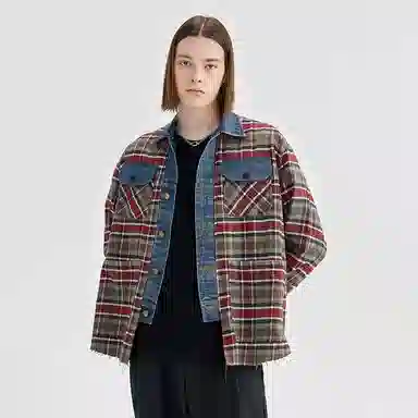 BENMYSHOWER Loose Vintage Plaid Shirt Red