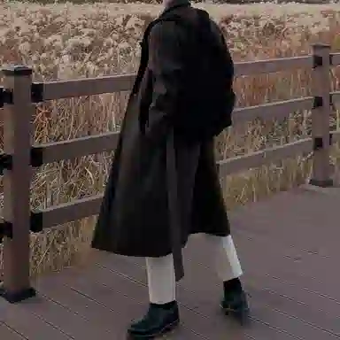 毛呢中长款加厚宽松韩版潮流百搭英伦风纯色过膝大衣 男女同款