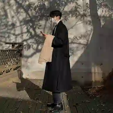 毛呢中长款加厚宽松韩版潮流百搭英伦风纯色过膝大衣 男女同款