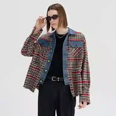 BENMYSHOWER Loose Vintage Plaid Shirt Red