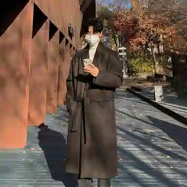 毛呢中长款加厚宽松韩版潮流百搭英伦风纯色过膝大衣 男女同款