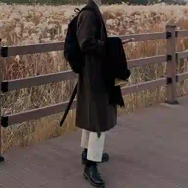 毛呢中长款加厚宽松韩版潮流百搭英伦风纯色过膝大衣 男女同款