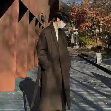 毛呢中长款加厚宽松韩版潮流百搭英伦风纯色过膝大衣 男女同款