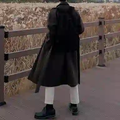 毛呢中长款加厚宽松韩版潮流百搭英伦风纯色过膝大衣 男女同款