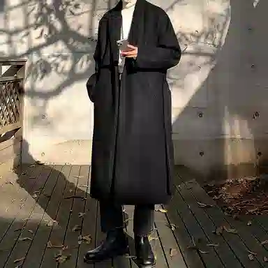 毛呢中长款加厚宽松韩版潮流百搭英伦风纯色过膝大衣 男女同款