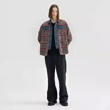 BENMYSHOWER Loose Vintage Plaid Shirt Red