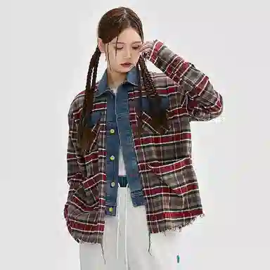BENMYSHOWER Loose Vintage Plaid Shirt Red