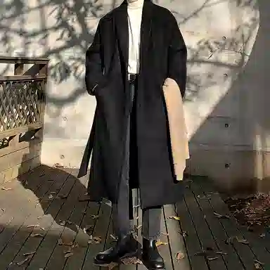 毛呢中长款加厚宽松韩版潮流百搭英伦风纯色过膝大衣 男女同款