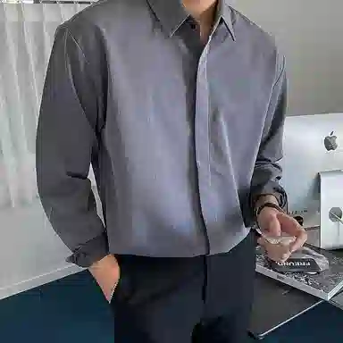 我是大卫 纯色透气百搭通勤单排扣长袖衬衫 男女同款